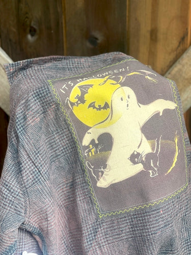 BOO! Ghost Art Flannel- Distressed Grey Plaid